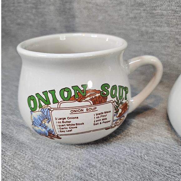 VTG Recipe Soup MUGS BOWLS CUPS SET OF 4; tomato, onion, mushroom, chicken - Picture 2 of 6